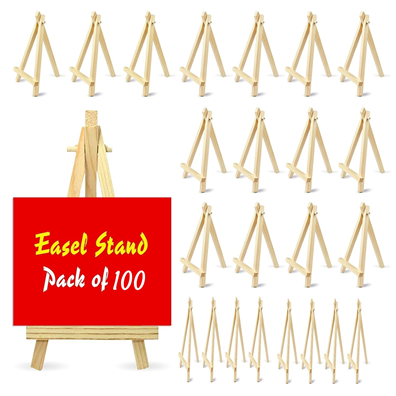 100 pieces Mini Wooden Display Easel Tripod Stand for Sketch Accessories Natural Craft Art Painting Mini Canvas Photo Frame Business Card Display size small 6 inches