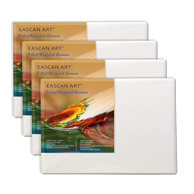 Eascan Art Painting Drawing and Sketch Accessories Cotton Pre-Stretched Primed Painting Canvas Pack of 4