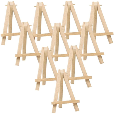 10 pieces Mini Wooden Display Easel Tripod Stand for Sketch Accessories Natural Craft Art Painting Mini Canvas Photo Frame Business Card Display size small 6 inches